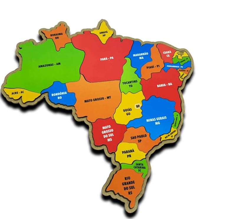 Quebra Cabeça Mapa Do Brasil Em Madeira Infantil Tamanho Grande