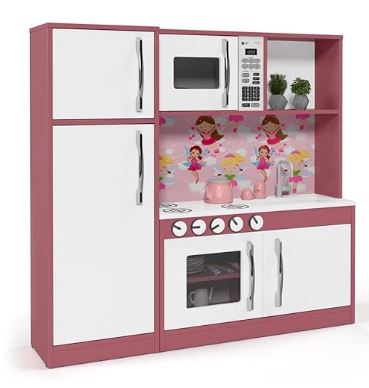 Cozinha Infantil com refrigerador Mdf Diana Rosa/branco - Ofertamo