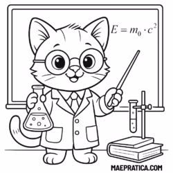 DESENHO DE GATINHO CIENTISTA PARA IMPRIMIR E COLORIR